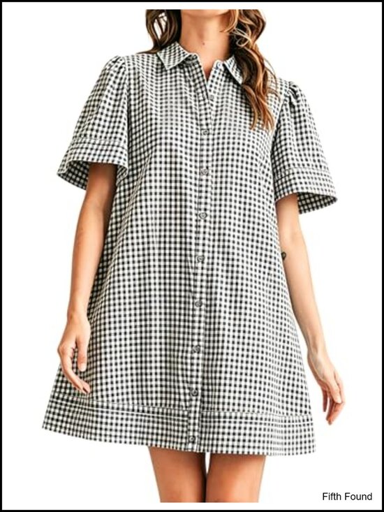 Dresses & Skirts - Women's Short Sleeve Button Down Mini Shirt Dress with Pocket Cotton